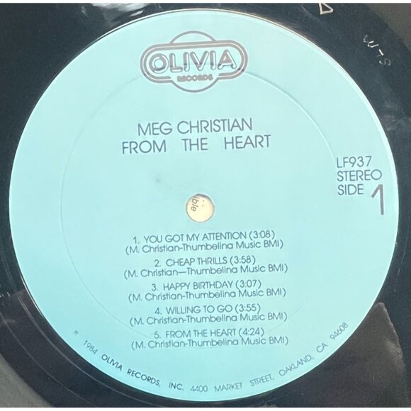 Meg Christian From the Heart 33 Folk Rock SIGNED LP 1984 Olivia LF937 VG+ - Picture 2 of 7